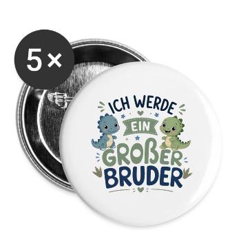 Ich werde Großer Bruder – Dino-Design - Buttons groß 56 mm (5er Pack) - Weiß - Vorne