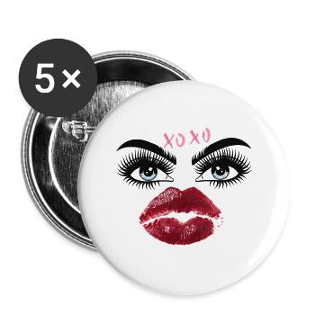 Kusslippen und Augen Glamour - Buttons groß 56 mm (5er Pack) - Weiß - Vorne