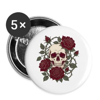 Skull & Roses – Gothic Skull Flower Design - Buttons large 2.2''/56 mm (5-pack) - white - Front