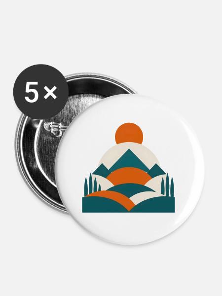 Minimalistisches Geo Landschafts Design - Buttons groß 56 mm (5er Pack) - Weiß