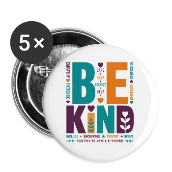 Be Kind – Colorful Typography Statement Word Stack - Buttons large 2.2''/56 mm (5-pack) - white - Front