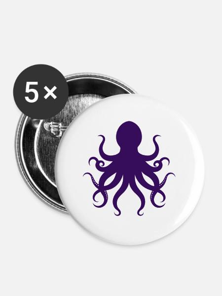 Krake - Buttons groß 56 mm (5er Pack) - Weiß