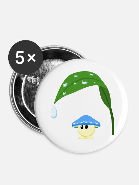 Blauer Pilz - Buttons groß 56 mm (5er Pack) - Weiß