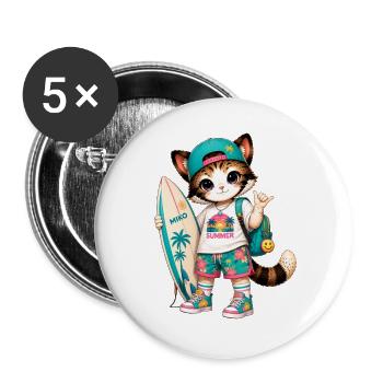 Kitten Surfer Summer Tropical - Buttons large 2.2''/56 mm (5-pack) - white - Front