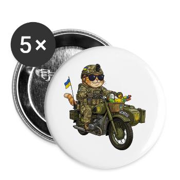Ukraine Combat Kitten on Motorcycle (KZU) - Buttons large 2.2''/56 mm (5-pack) - white - Front