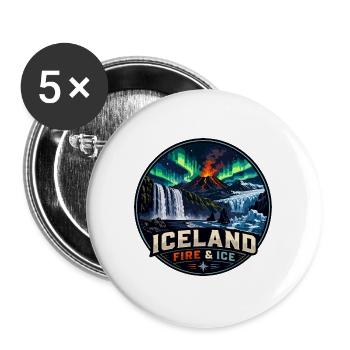 Iceland Fire and icee Vintage Travel Badge Logo - Buttons large 2.2''/56 mm (5-pack) - white - Front