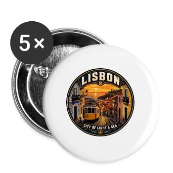 Lisbon Portugal Vintage Travel Badge - Buttons large 2.2''/56 mm (5-pack) - white - Front