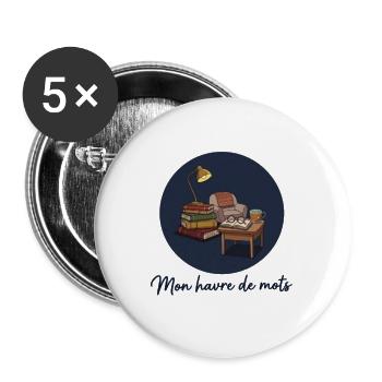 Mon havre de mots - Coin Lecture & Livre - Lot de 5 grands badges (56 mm) - blanc - Devant