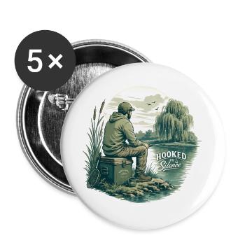 Hooked on Silence / For fishing enthusiasts - Buttons large 2.2''/56 mm (5-pack) - white - Front