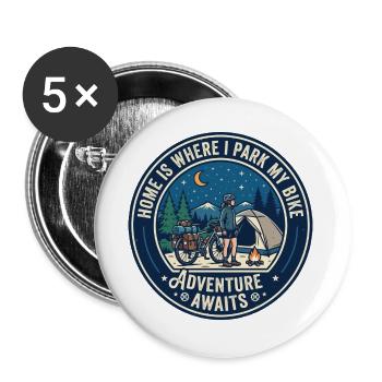 La maison est l’endroit où vous garez votre camping à vélo - Lot de 5 grands badges (56 mm) - blanc - Devant