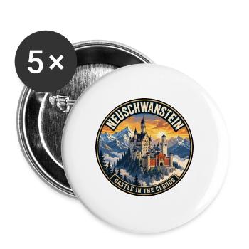 Neuschwanstein Castle Germany Vintage Badge - Buttons large 2.2''/56 mm (5-pack) - white - Front