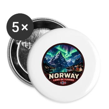 Norway Land of Fjords Vintage Badge - Buttons large 2.2''/56 mm (5-pack) - white - Front