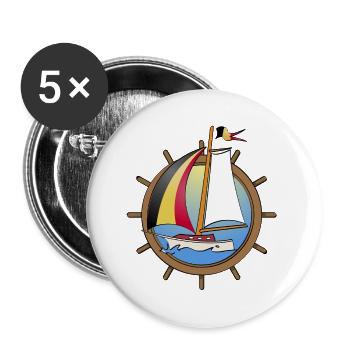 sailboat with Belgian flag in steering wheel - Buttons large 2.2''/56 mm (5-pack) - white - Front