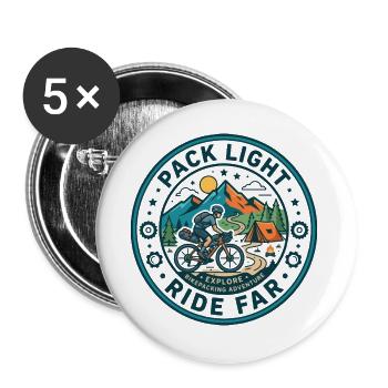 Pack Light Ride Far Bikepacking Vintage Badge Tee - Buttons large 2.2''/56 mm (5-pack) - white - Front