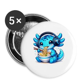 Kawaii Axolotl with Headphones and Ramen Gaming - Buttons large 2.2''/56 mm (5-pack) - white - Front
