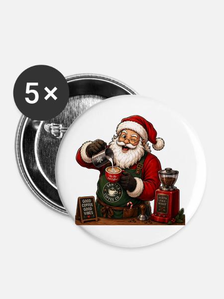 Santa christmas coffeeshop - Buttons groß 56 mm (5er Pack) - Weiß