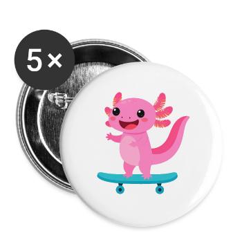 Kawaii Axolotln on Skateboard – Cute Animal - Buttons large 2.2''/56 mm (5-pack) - white - Front