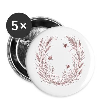 Couronne de grains avec des abeilles - Lot de 5 grands badges (56 mm) - blanc - Devant