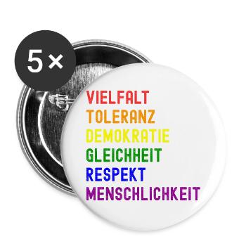 Vielfalt Toleranz Demokratie - Buttons groß 56 mm (5er Pack) - Weiß - Vorne