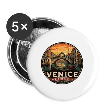 Insigne vintage de la gondole du Grand Canal de Venise - Lot de 5 grands badges (56 mm) - blanc - Devant
