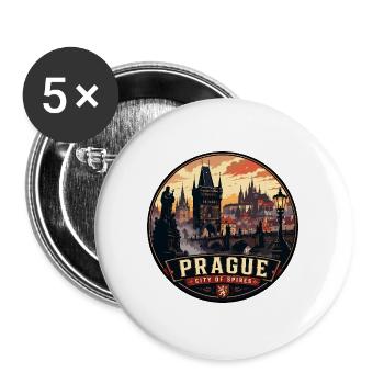 Prague City of Spires Vintage Badge - Buttons large 2.2''/56 mm (5-pack) - white - Front