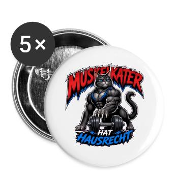 Muskelkater Hat Hausrecht – Fitness Katze - Buttons groß 56 mm (5er Pack) - Weiß - Vorne