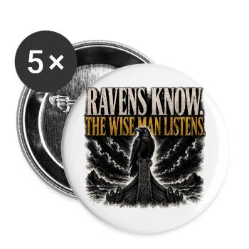 Ravens Know The Wise Man Listens Viking Shirt - Buttons large 2.2''/56 mm (5-pack) - white - Front
