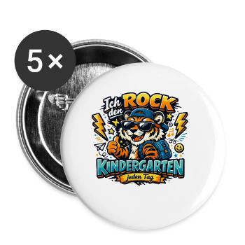 Ich rock den Kindergarten jeden Tag - Buttons groß 56 mm (5er Pack) - Weiß - Vorne