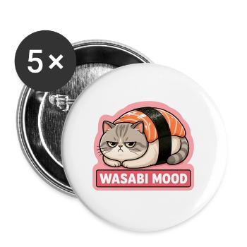 Angry Sushi Cat Salmon Nigiri Meme - Buttons large 2.2''/56 mm (5-pack) - white - Front