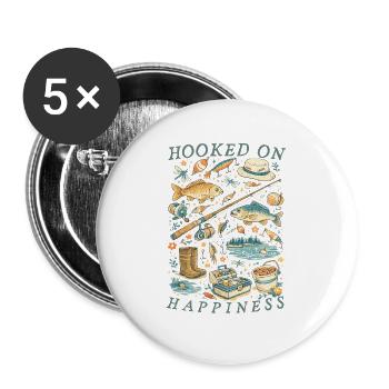 Hooked On Happiness Vintage Fishing Gear - Buttons large 2.2''/56 mm (5-pack) - white - Front
