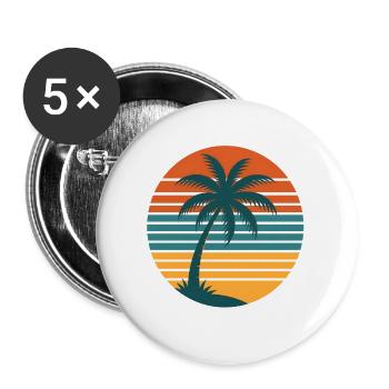 Coucher de soleil rétro avec palmier – Années 70 vintage - Lot de 5 grands badges (56 mm) - blanc - Devant