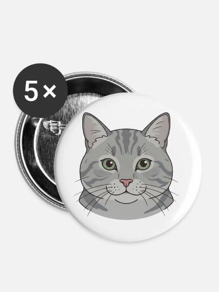 Graues Katzengesicht Illustration - Buttons groß 56 mm (5er Pack) - Weiß