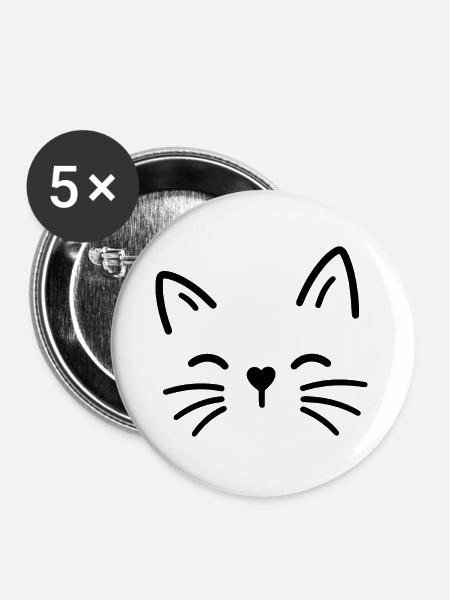 Süße Katze mit Herz Nase - Buttons groß 56 mm (5er Pack) - Weiß