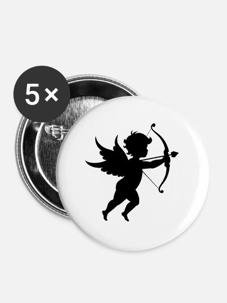 Amor-Silhouette mit Bogenpfeil - Buttons groß 56 mm (5er Pack) - Weiß