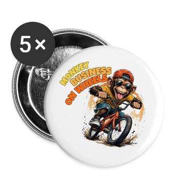 Monkey Riding BMX Bicycle Art - Buttons large 2.2''/56 mm (5-pack) - white - Front