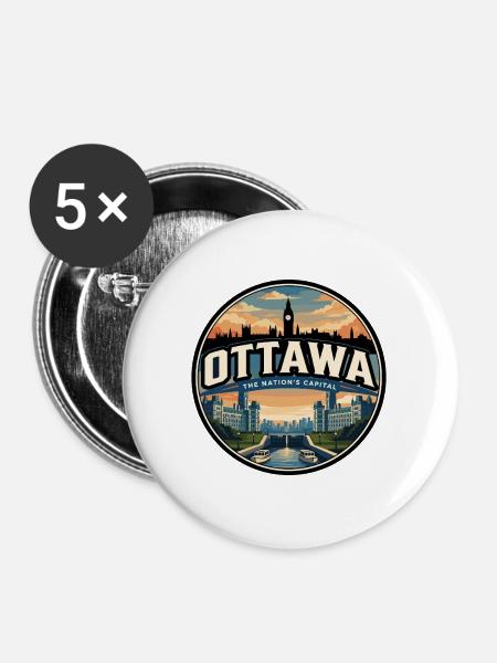 Retro Ottawa Parliament Reiseabzeichen - Buttons groß 56 mm (5er Pack) - Weiß