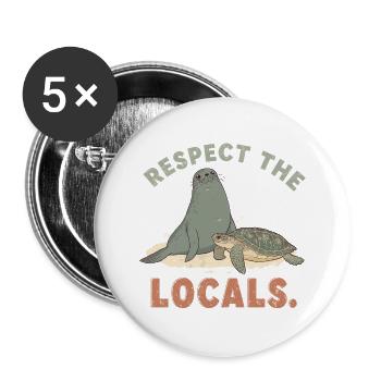 Respect The Locals Seal Turtle Retro - Buttons large 2.2''/56 mm (5-pack) - white - Front