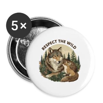Respect The Wild Wolf & Fox Nature - Buttons large 2.2''/56 mm (5-pack) - white - Front