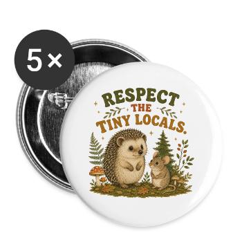Respect The Tiny Locals Hedgehog Retro - Buttons large 2.2''/56 mm (5-pack) - white - Front