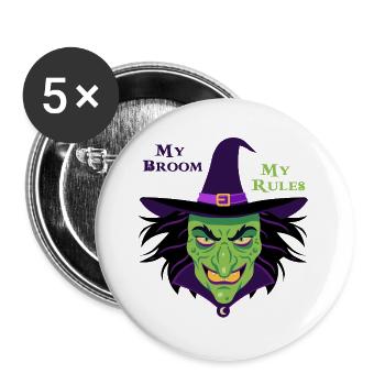 Mon balai, mon t-shirt de sorcière des règles - Lot de 5 grands badges (56 mm) - blanc - Devant