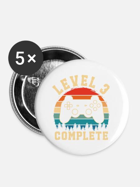 Level 3 abgeschlossen - Buttons groß 56 mm (5er Pack) - Weiß