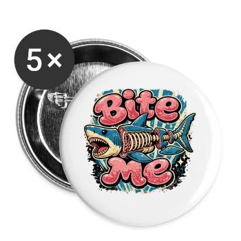 Cock Me Vintage Skeletal Shark - Buttons large 2.2''/56 mm (5-pack) - white - Front
