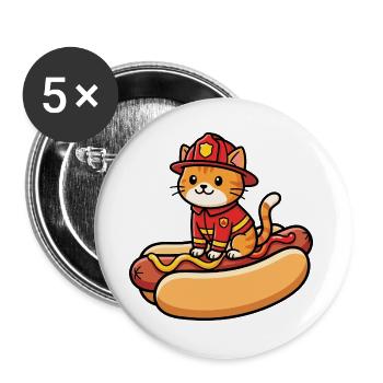 Firefighter cat on a hot dog - Buttons large 2.2''/56 mm (5-pack) - white - Front