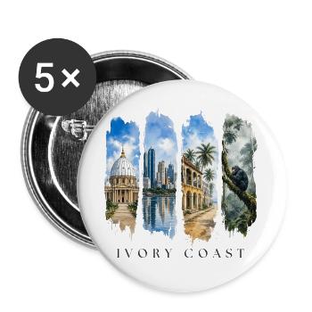Elfenbeinküste Travel – Afrika Stadt & Kultur - Buttons groß 56 mm (5er Pack) - Weiß - Vorne