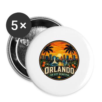 Orlando The City Beautiful Retro Orange Badge - Buttons large 2.2''/56 mm (5-pack) - white - Front