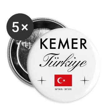 Kemer Turkey Coordinates Travel Souvenir - Buttons large 2.2''/56 mm (5-pack) - white - Front