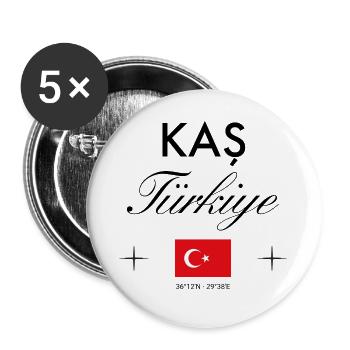 Kas Türkei Koordinaten Reise Souvenir - Buttons groß 56 mm (5er Pack) - Weiß - Vorne