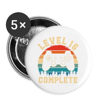 Level 16 complete – 16th anniversary gift - Buttons large 2.2''/56 mm (5-pack) - white - Front