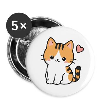 Kawaii Cute Orange Tabby Cat With Heart - Buttons large 2.2''/56 mm (5-pack) - white - Front
