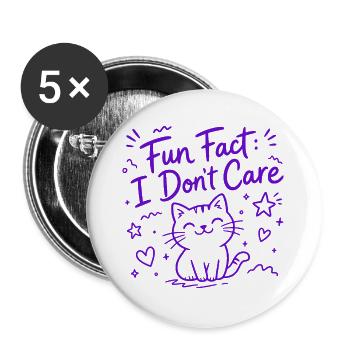 Fun Fact: I Don't Care - Funny Cat - Buttons large 2.2''/56 mm (5-pack) - white - Front
